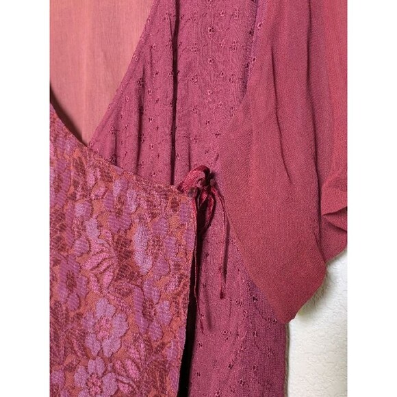 Whimsigoth Burgundy Sheer Lace Wrap Top Size Medium Romantic Witchy Stevie Nicks - Picture 11 of 11